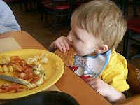 PA December 07 – Sam found his new favorite food... macaroni and cheese pizza at CiCi's PA December 07 – Sam found his new favorite food... macaroni and cheese pizza at CiCi's