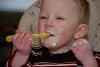 Sara's B-day – Samuel is getting so good at using his spoons. Sara's B-day – Samuel is getting so good at using his spoons.