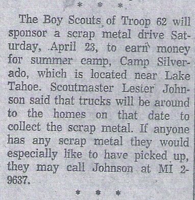 Troop 62 fund raises with scrap metal drive
