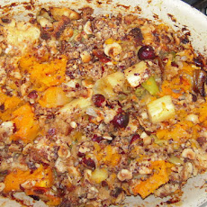 Butternut squash gratin with aged gouda and toasted hazelnut topping