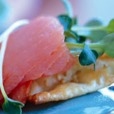 Sesame Wonton Triangles with Smoked Salmon and Wasabi