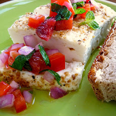 Grilled Feta with Blood Orange, Red Pepper and Mint Salsa