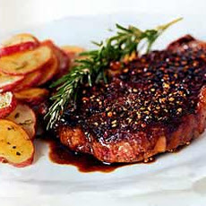 Rib-Eye Steak au Poivre with Balsamic Reduction
