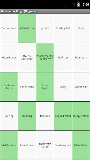 Douchebag Bingo