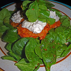 Rustic Smoked Salmon Cakes on Salad Greens with Garlic Tartar Sauce & Lemony Watercress