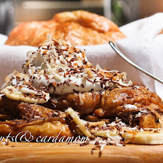Croissant French Toast Stuffed with Nutella and Topped with Coconut & Banana