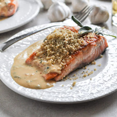 Pan-Crisped Salmon with Light Dijon Cream and Garlic Butter Breadcrumbs