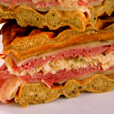 Pressed Reuben Waffle Sandwich