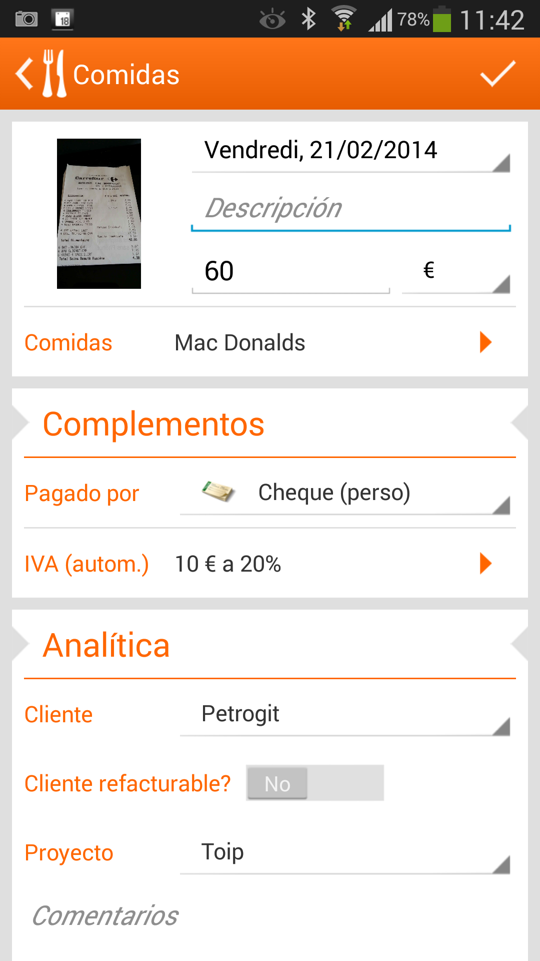Android application N2F Expense report and mileage screenshort