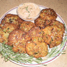 Zucchini, Rosemary, Potato Pancakes with Raspberry Chipotle Creme