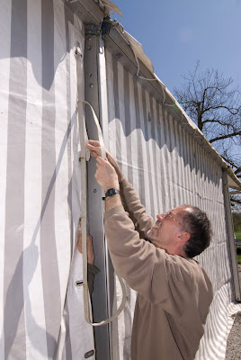 setting up the dining tent