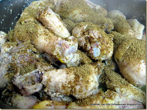 Chicken coated with ground spices