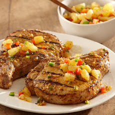 Grilled Spiced Brandy & Herb Pork Chops with Pineapple Salsa