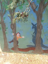 Kangaroos Behind a Tree