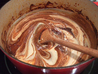 Stirring through each addition (then simmering 10-20 minutes)