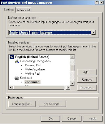 Windows XP language settings for a Japanese keyboard Windows XP language settings for a Japanese keyboard