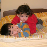 The boys watching TV together The boys watching TV together