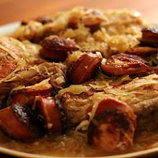 Stuffed Pork Chops with Kielbasa and Sauerkraut