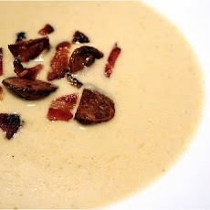 Creamy Roasted Parsnip-Carrot Soup with Crispy Bacon and Potatoes