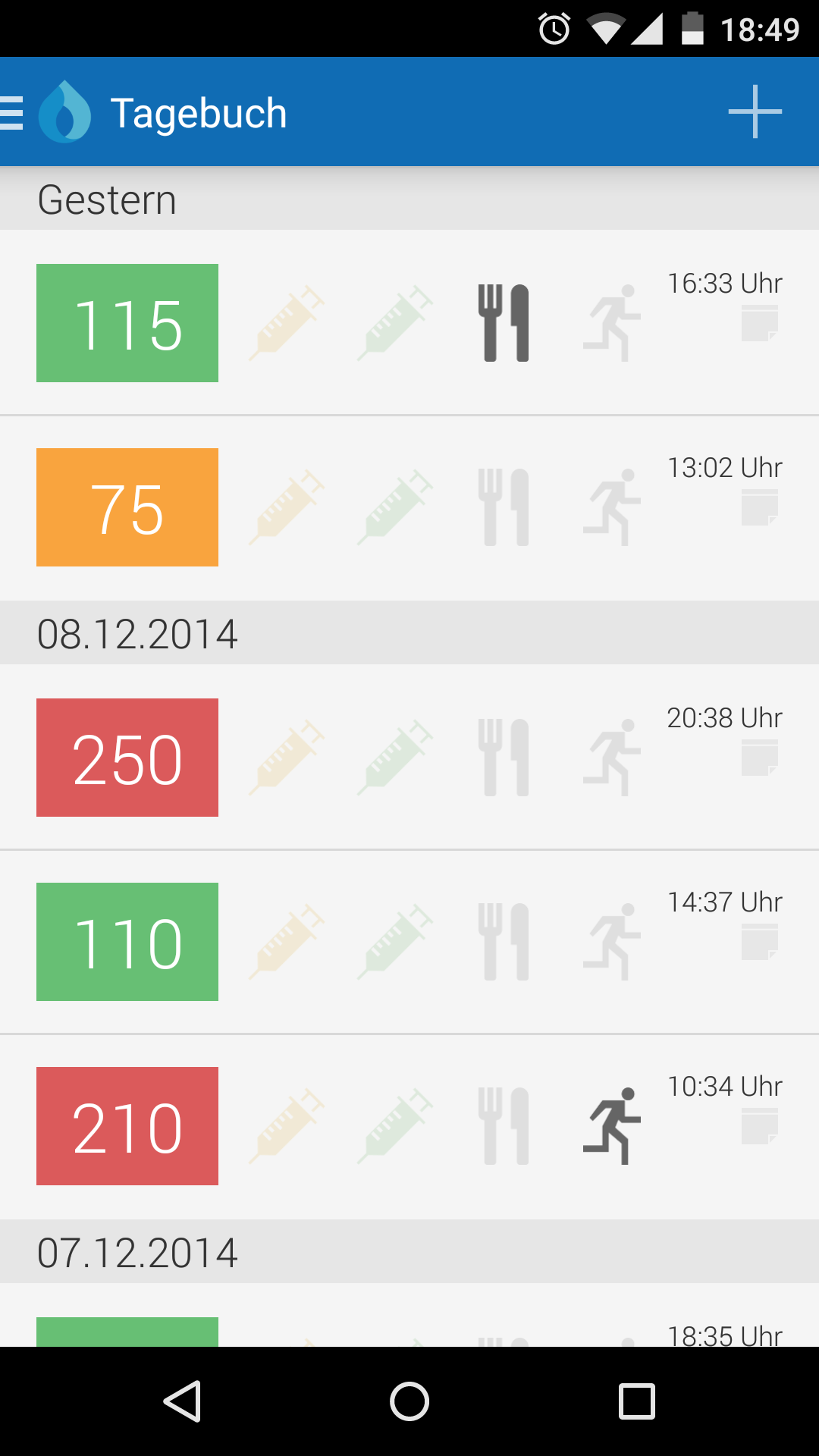 Android application meinDiabetes, die Diabetes App screenshort