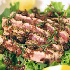 Grilled Rare Tuna Salad with Basil-Tapenade Vinaigrette