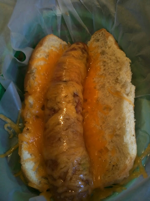 Cheese dog on Udi's bun