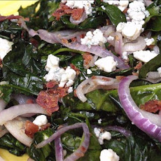 Sauteed Spinach With Red Onion, Bacon & Blue Cheese