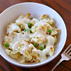 Roasted Cauliflower Alfredo with Peas