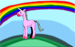 Pink blurry Unicorn under a Rainbow 