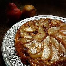 Upside Down Bread Pudding with Carmelized Pears and Brandied Custard Sauce