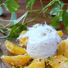 Baked Orange Yogurt with Pistachio Candy Floss