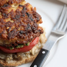 White Bean Burgers with Pesto, Tomato, and Roasted Eggplant Spread