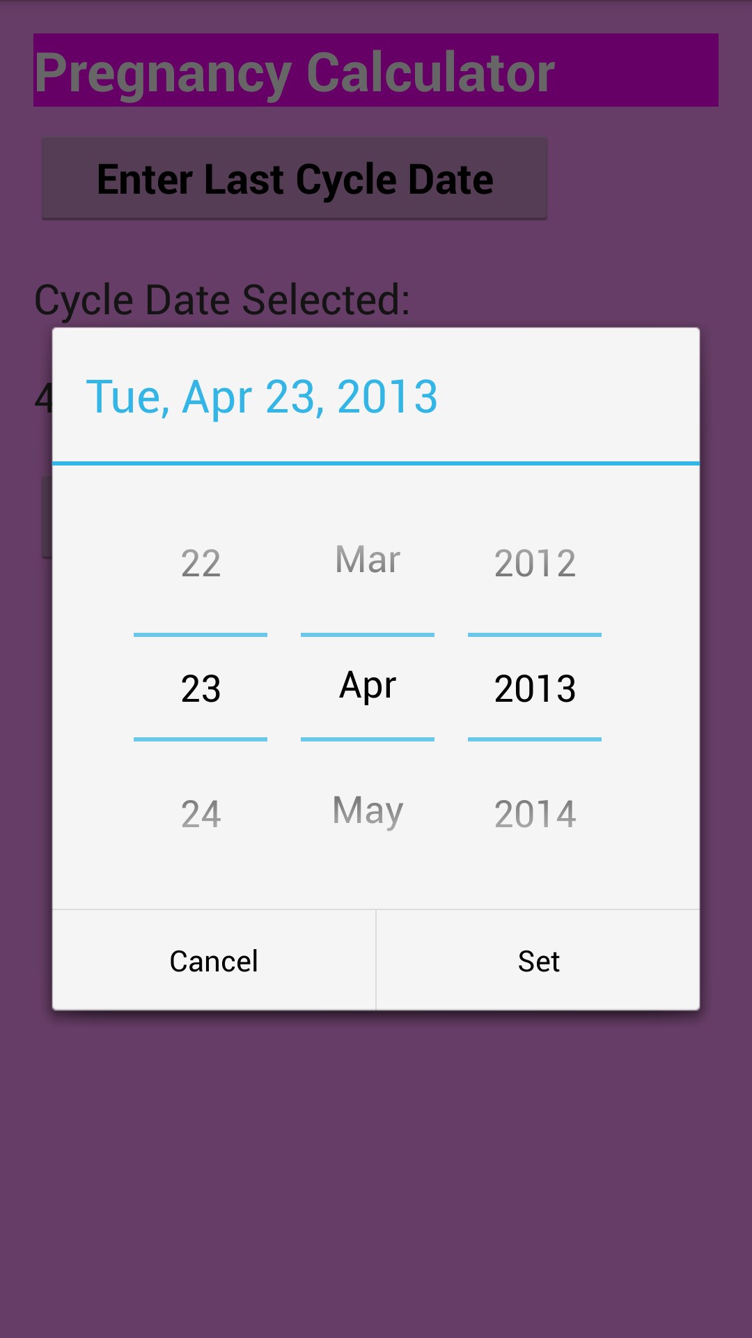 Android application Pregnancy calculator screenshort