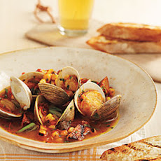 Grill-Braised Clams and Chorizo in Tomato-Saffron Broth