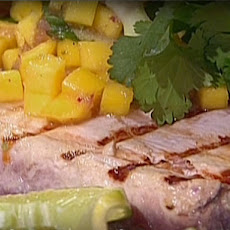 Grilled Tuna on Sugarcane Skewers with Cucumber Mango Relish