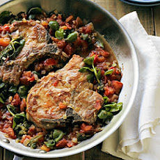 Pork Chops with Golden Purslane and Fresh Tomato Sauce