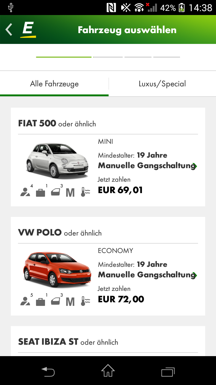 Android application Europcar international cars & vans rental services screenshort