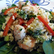 Orzo with Grilled Shrimp, Summer Vegetables, and Pesto Vinaigrette