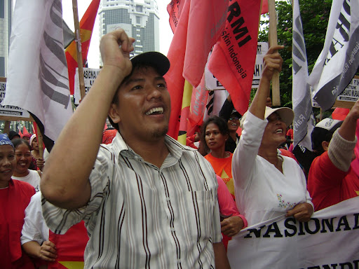 Marlo Sitompul, general chairperson of the Urban Poor Union of Indonesia (SRMI) at a rally of the urban poor in Jakarta on April 23