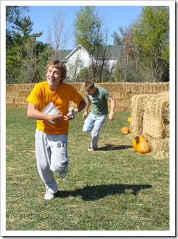 James chasing Zach out of the hay maze