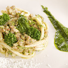 Pici with Sausage Ragu and Broccoli Rabe Puree