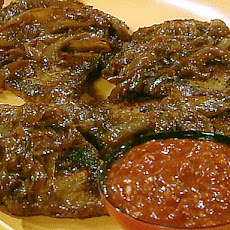 Delmonico Steaks with Balsamic Onions and Steak Sauce