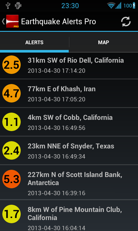 Android application Earthquake Alerts Tracker Pro screenshort