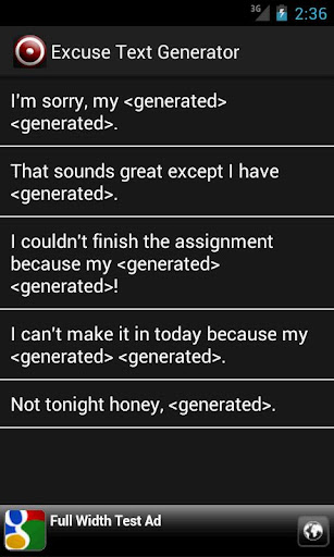 Excuse Text Generator