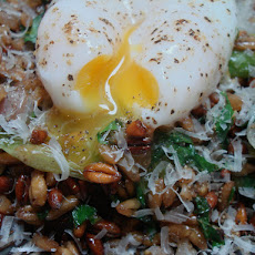 Pan Crisped Farro with Poached Egg and Spring onions