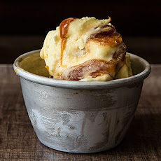 Olive Oil-Saffron Ice Cream with Burnt Orange-Caramel Swirl