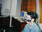 Subject trying to use the Vision Control System prototypical eyetracker to browse a 2D soundscape on a desktop. The gaze position was coupled to the position of the sound listener (1998).