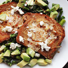 Skillet Egg-in-a-Hole with Avocado, Asparagus, and Feta