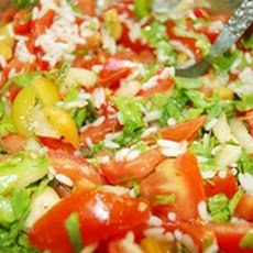 Whole Grain Brown Rice Salad with Lemon-Saffron Dressing.