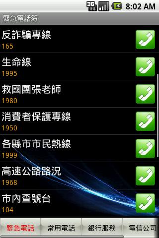 緊急電話簿 Emergency Call